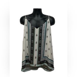 Loft Outlet Boho Floral Border Cami Top Women’s XXL Ivory & Teal Spaghetti Strap